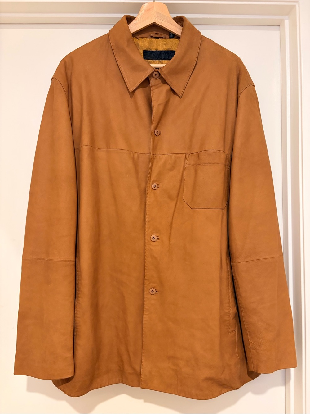 Jhane Barnes Vintage Shirt Jacket Mens 46 Brown Fully Lined Faux Leather Shacket